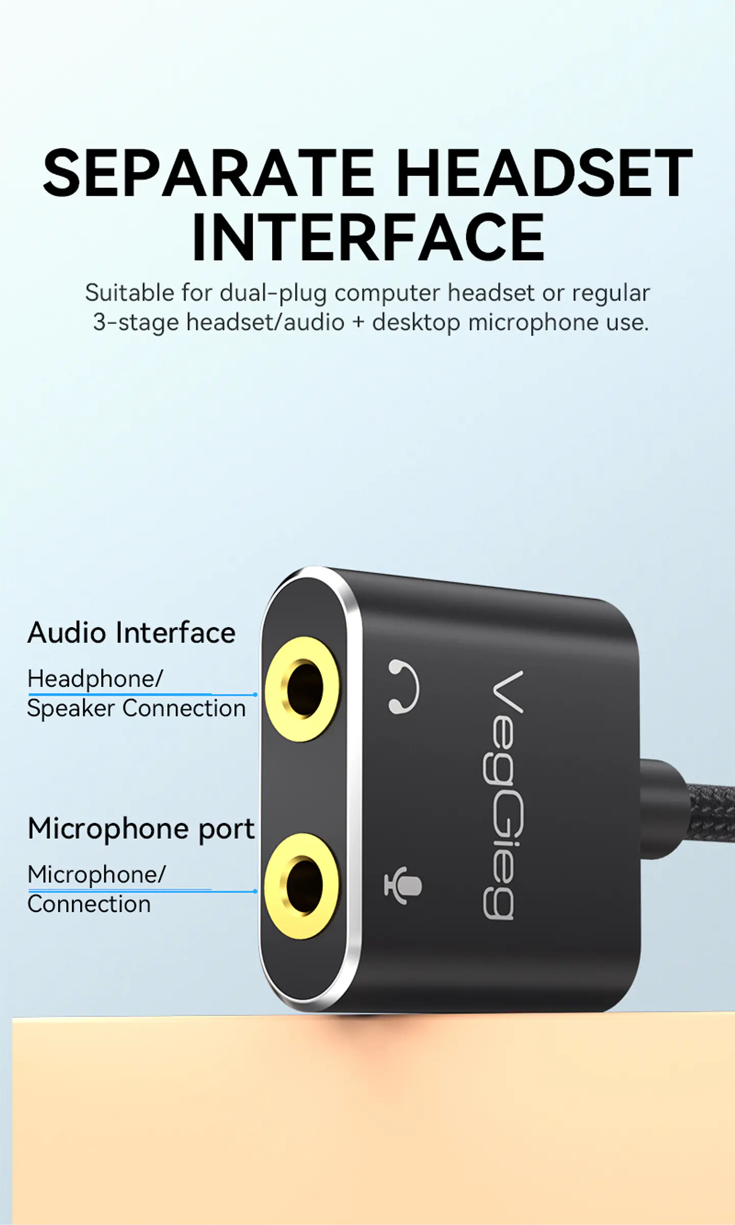 Adaptador USB a Audio 3.5mm + Mic VegGieg V-K103 | Tarjeta de Sonido USB | Plug & Play 5
