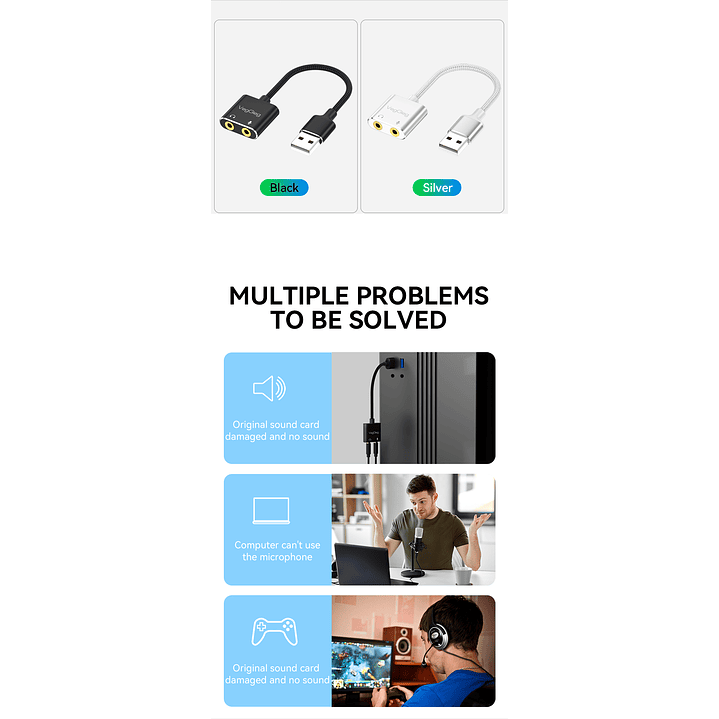 Adaptador USB a Audio 3.5mm + Mic VegGieg V-K103 | Tarjeta de Sonido USB | Plug & Play 7