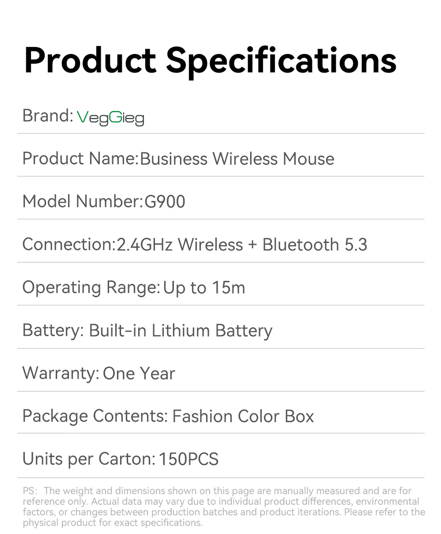 Mouse Inalámbrico VegGieg G900 | Bluetooth + 2.4 GHz | 3600 DPI | Pantalla Digital | Recargable 5