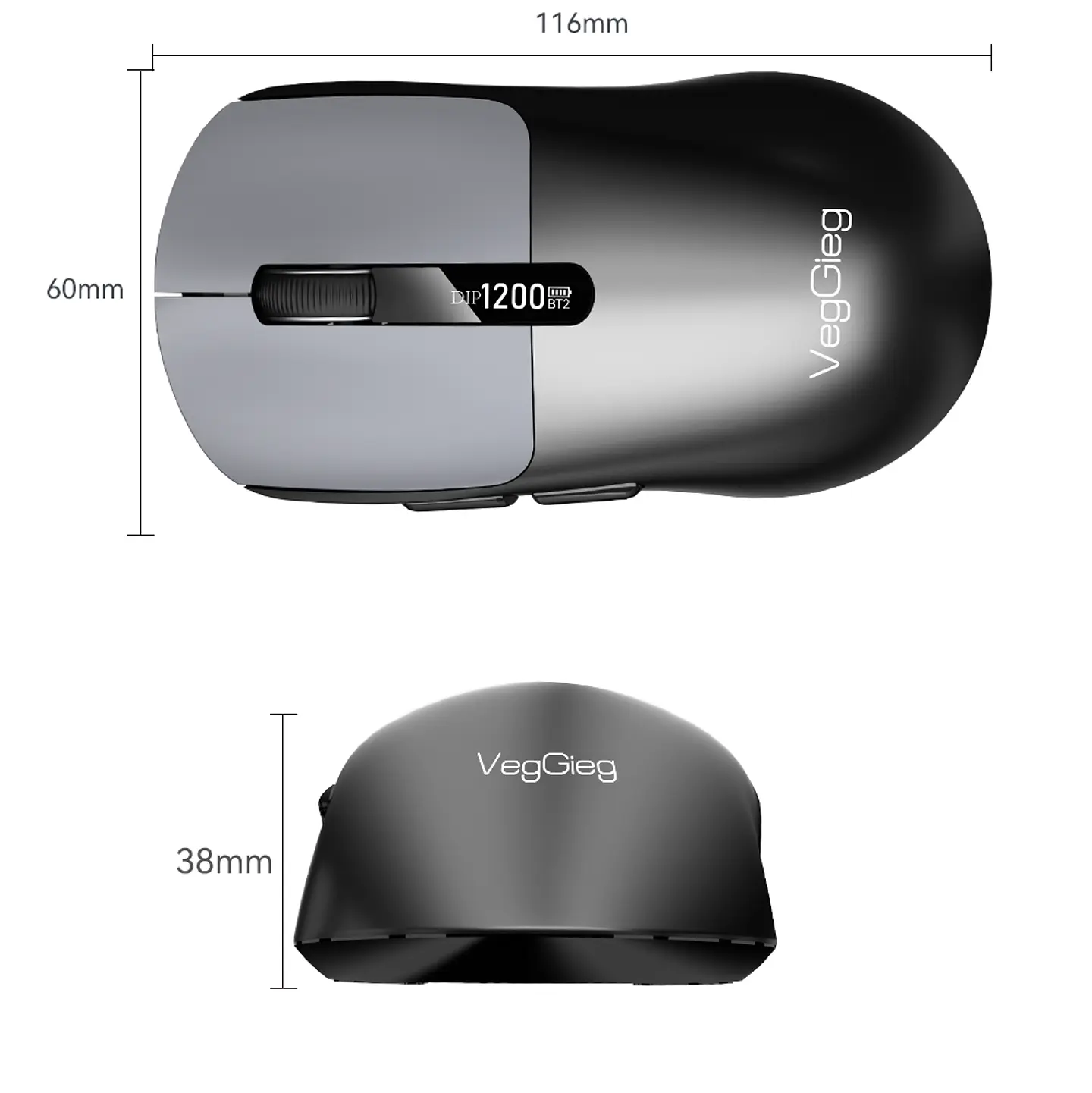 Mouse Inalámbrico VegGieg G900 | Bluetooth + 2.4 GHz | 3600 DPI | Pantalla Digital | Recargable 7