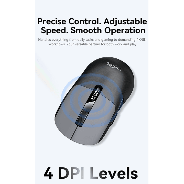 Mouse Inalámbrico VegGieg G900 | Bluetooth + 2.4 GHz | 3600 DPI | Pantalla Digital | Recargable 8