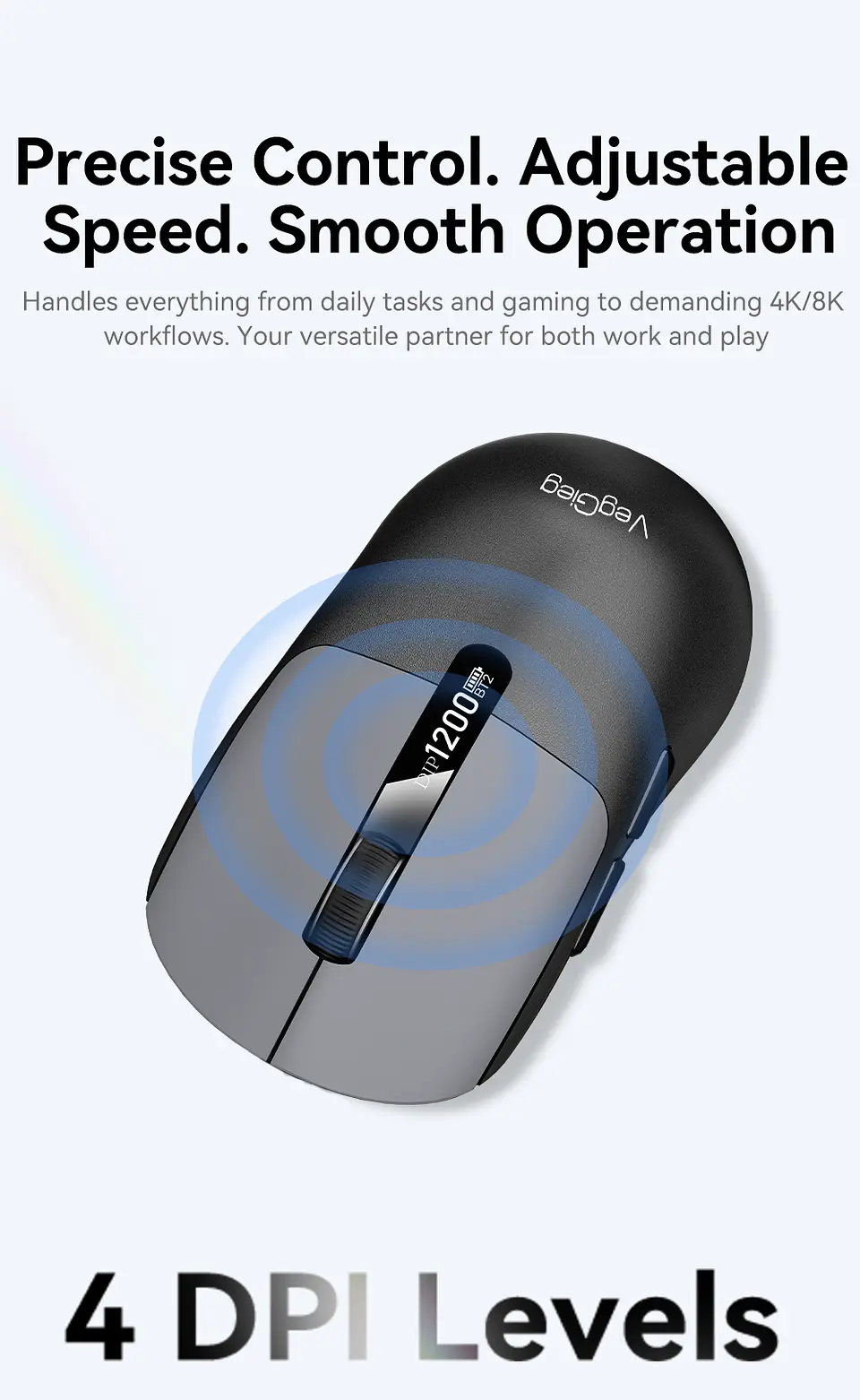 Mouse Inalámbrico VegGieg G900 | Bluetooth + 2.4 GHz | 3600 DPI | Pantalla Digital | Recargable 8