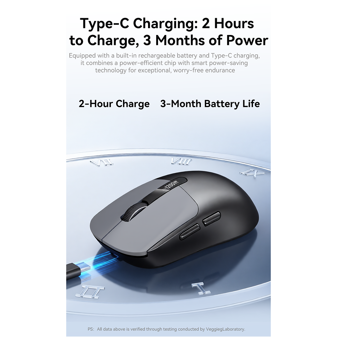 Mouse Inalámbrico VegGieg G900 | Bluetooth + 2.4 GHz | 3600 DPI | Pantalla Digital | Recargable 9