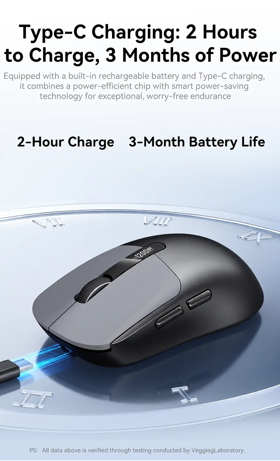 Mouse Inalámbrico VegGieg G900 | Bluetooth + 2.4 GHz | 3600 DPI | Pantalla Digital | Recargable 9