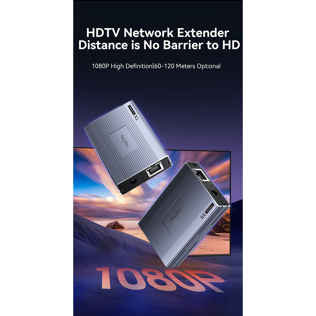 Extensor HDMI por Red 60 m VegGieg V-HE60 | HDMI a LAN Cat5e/6 | Full HD 1080p | Plug & Play 8