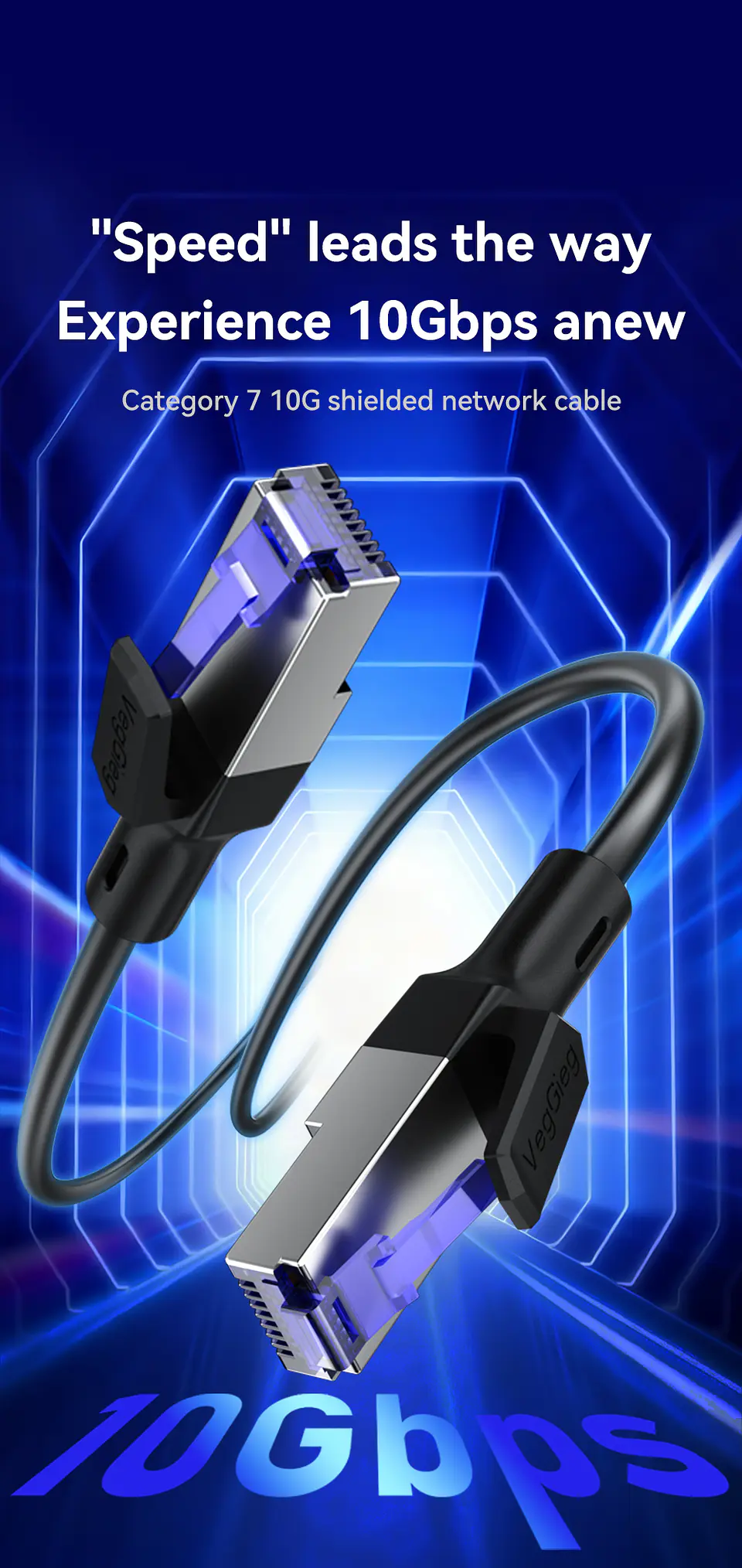 Cable de Red CAT7 10Gbps VegGieg  Blindado – Alta Velocidad Ethernet Gamer / Profesional 3