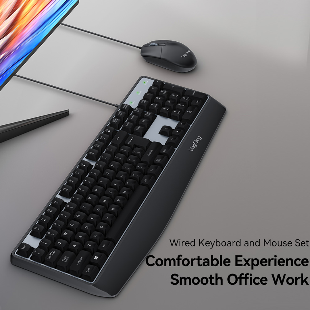 Combo Teclado + Mouse USB VegGieg MK500A – Kit Computador Oficina Plug & Play 2