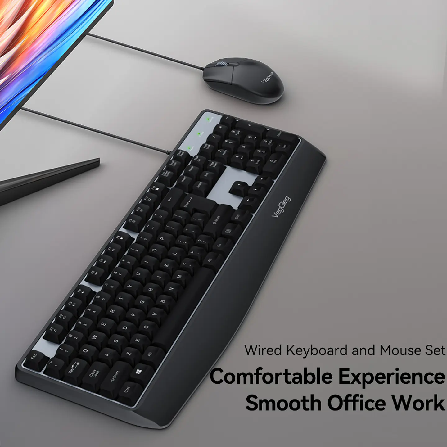 Combo Teclado + Mouse USB VegGieg MK500A – Kit Computador Oficina Plug & Play 2