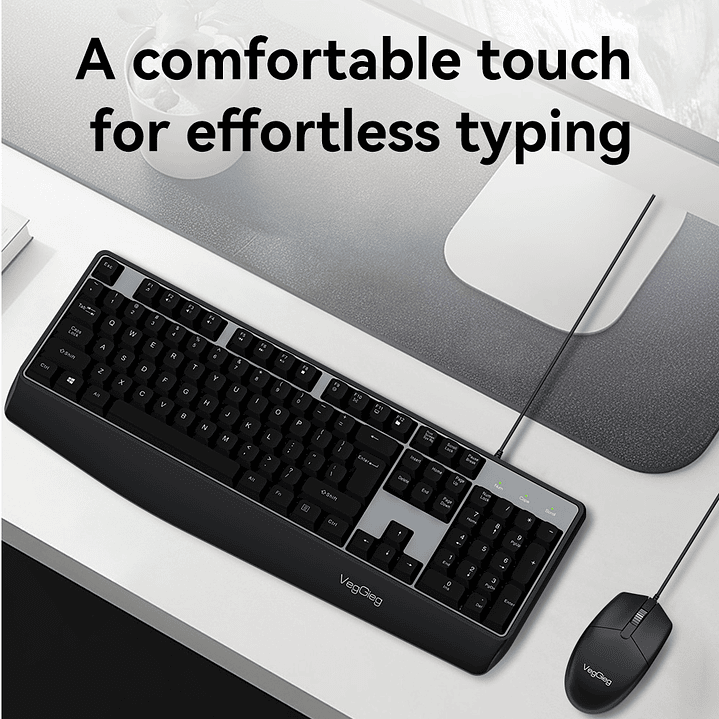 Combo Teclado + Mouse USB VegGieg MK500A – Kit Computador Oficina Plug & Play 6