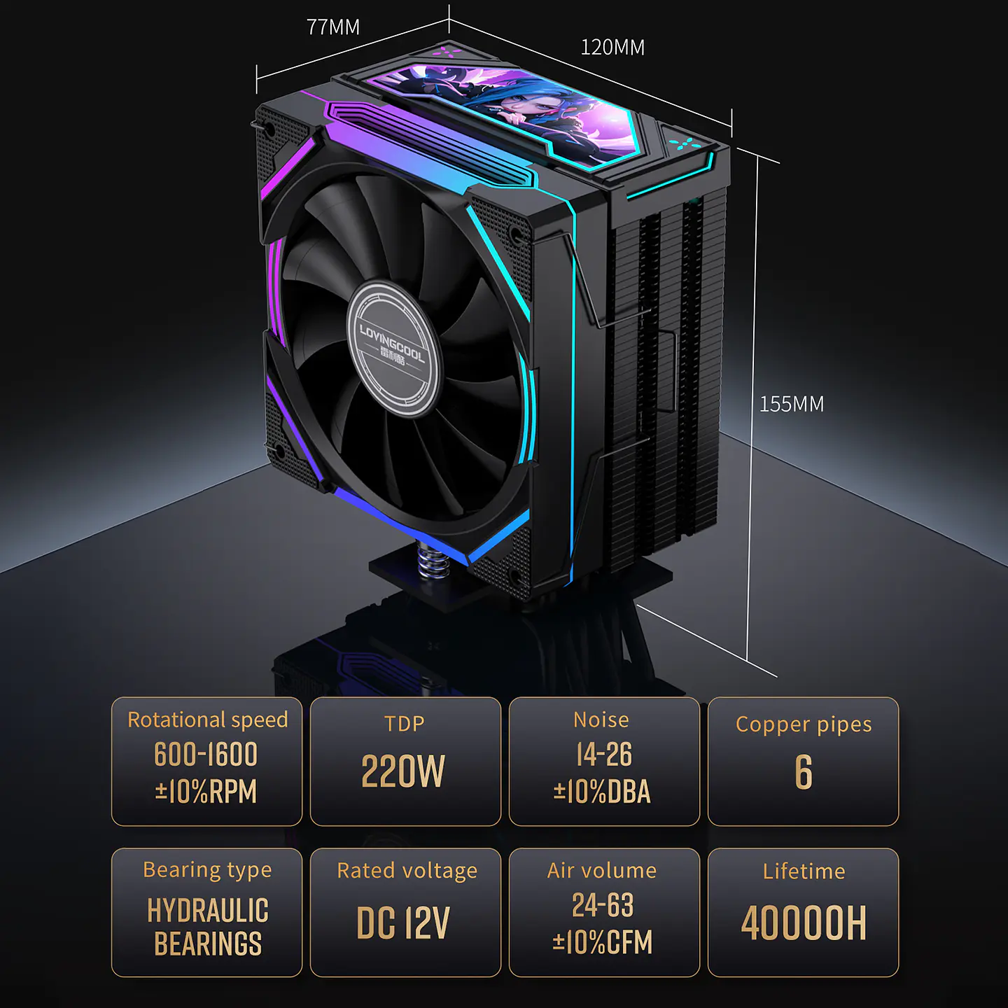 Enfriador Cpu Lovingcool 120mm Tdp 220w  Amd Intel 63 Cfm 17