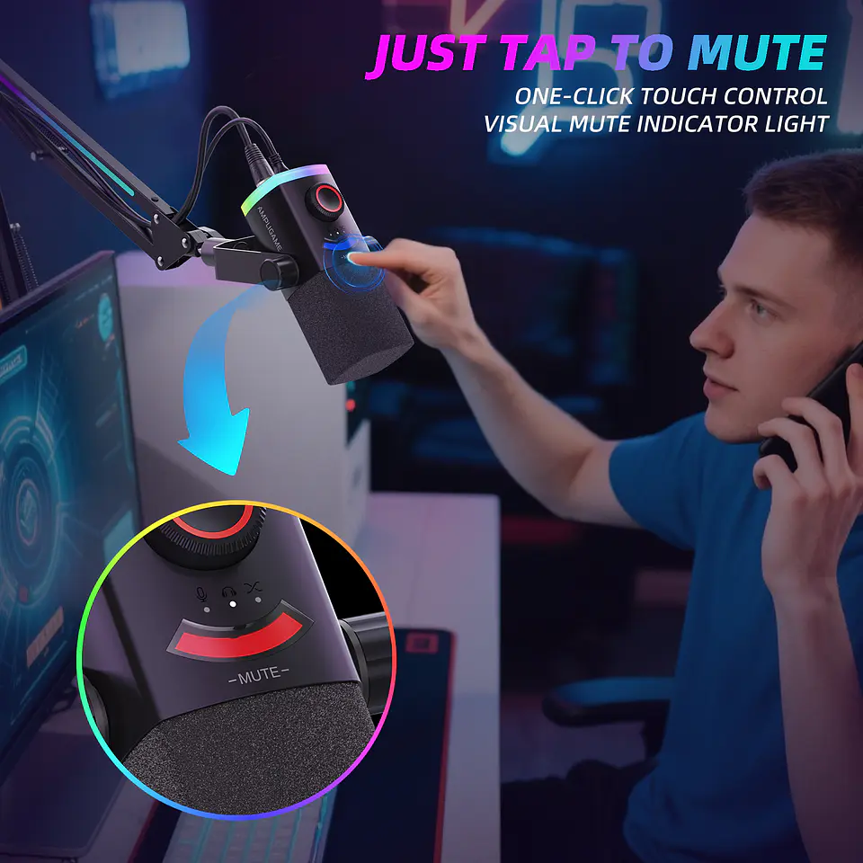 Microfono Fifine AM8PROT USB XLR Dinamico RGB Con Brazo Podcast Streaming Gaming YouTube Twitch TikTok Cardioide Monitoreo Tiempo Real PC PS5 Estudio Profesional 4