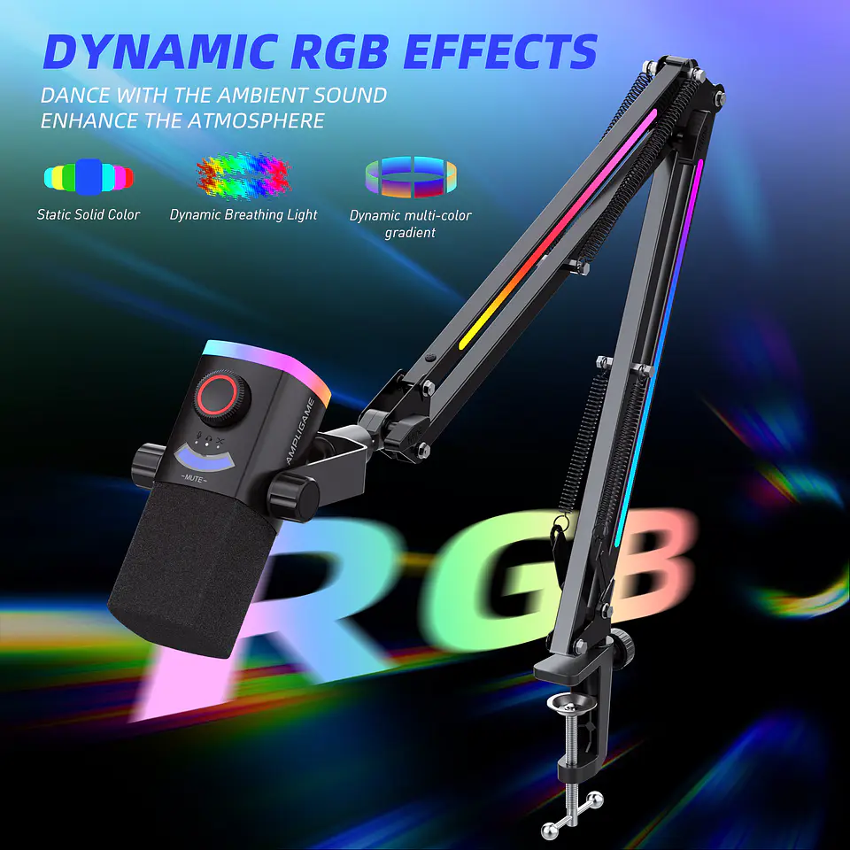 Microfono Fifine AM8PROT USB XLR Dinamico RGB Con Brazo Podcast Streaming Gaming YouTube Twitch TikTok Cardioide Monitoreo Tiempo Real PC PS5 Estudio Profesional 5