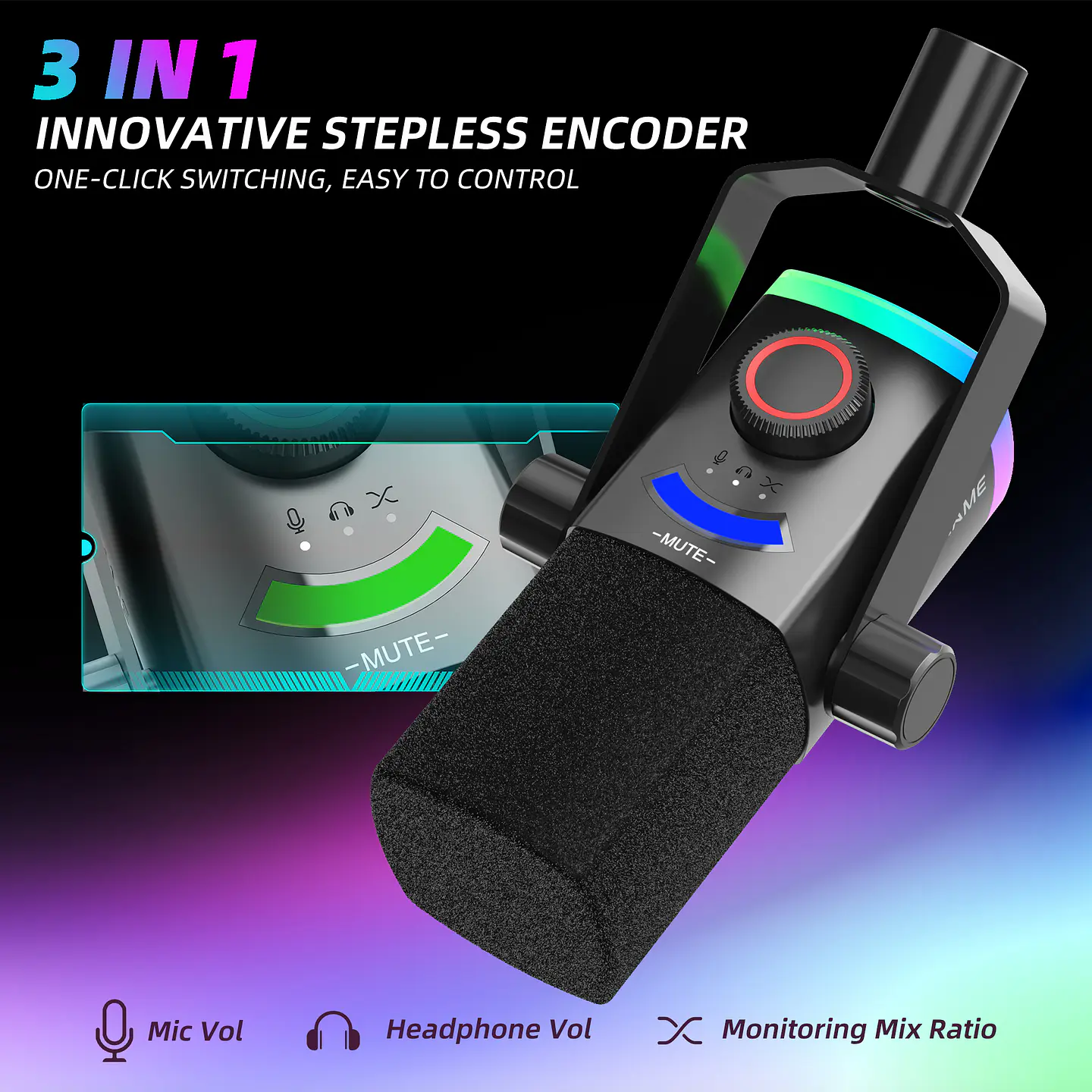 Microfono Fifine AM8PROT USB XLR Dinamico RGB Con Brazo Podcast Streaming Gaming YouTube Twitch TikTok Cardioide Monitoreo Tiempo Real PC PS5 Estudio Profesional 6