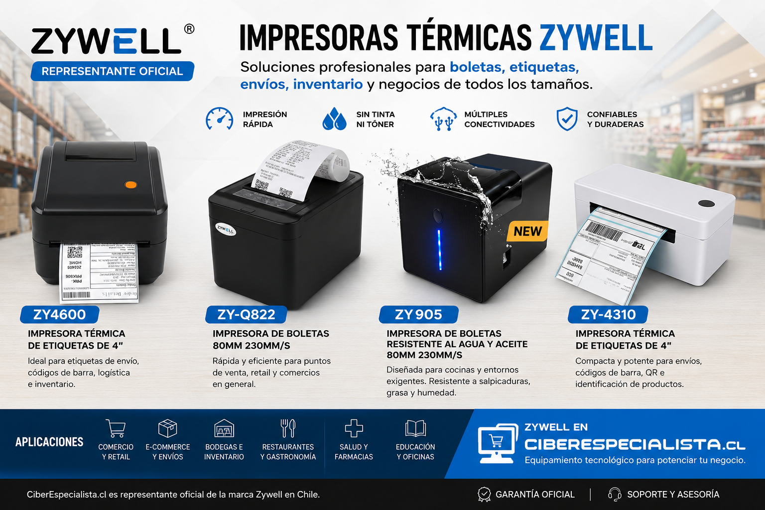 Impresoras Térmicas Zywell para Boletas y Etiquetas | CiberEspecialista
