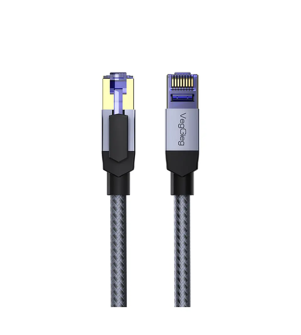 Cable de Red VegGieg CAT8 RJ45 40Gbps 2000MHz Blindado Ethernet Gamer Profesional 1