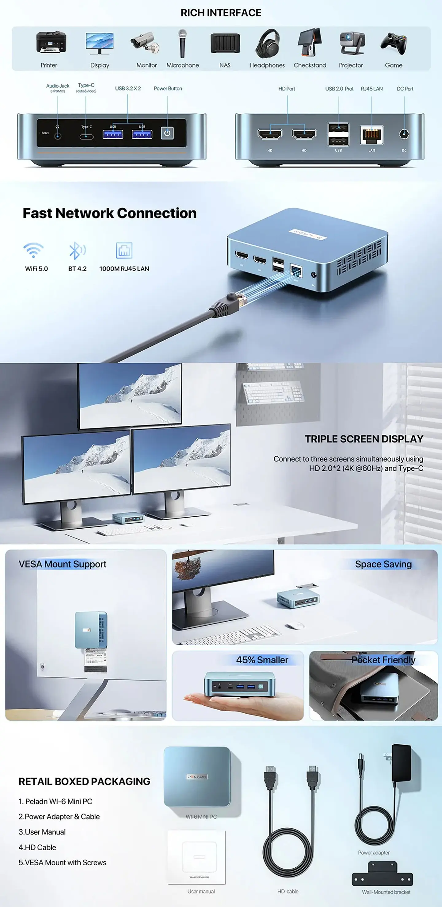 Mini PC PELADN Wi-6 N150 Blue | Compacta, Eficiente y Lista para Trabajar 7