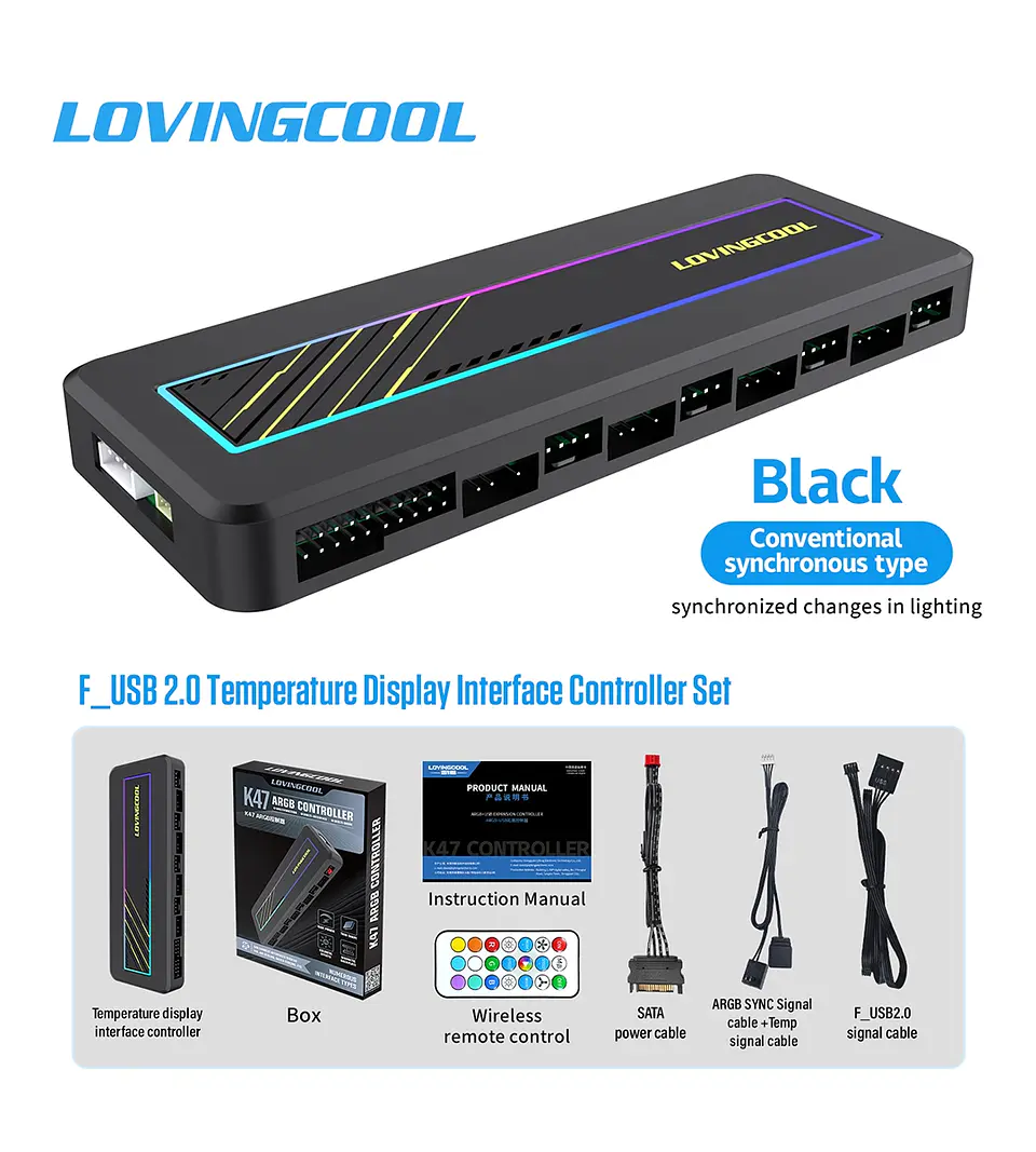 Controlador ARGB Lovingcool K47 Negro para Ventiladores PWM y Luces ARGB 5V 1