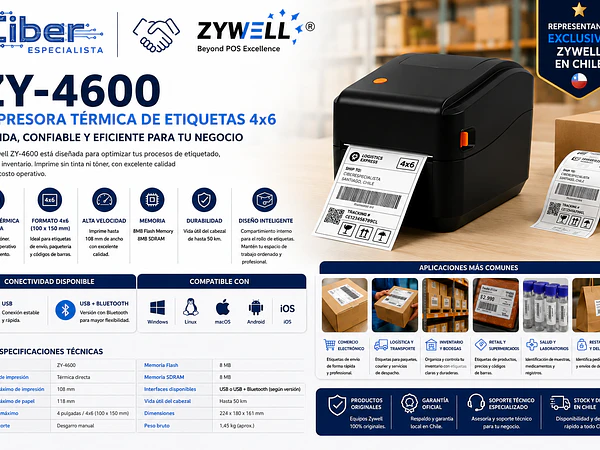 Zywell ZY-4600 la impresora térmica 4x6 que optimiza tus despachos y etiquetado
