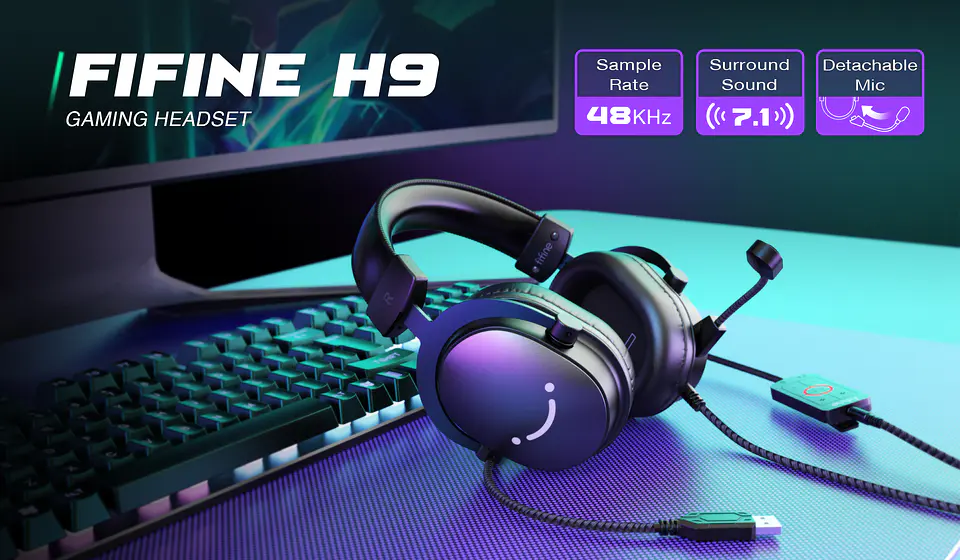 Audífonos Gamer FIFINE H9 7.1 USB/3.5mm con Micrófono Desmontable 4