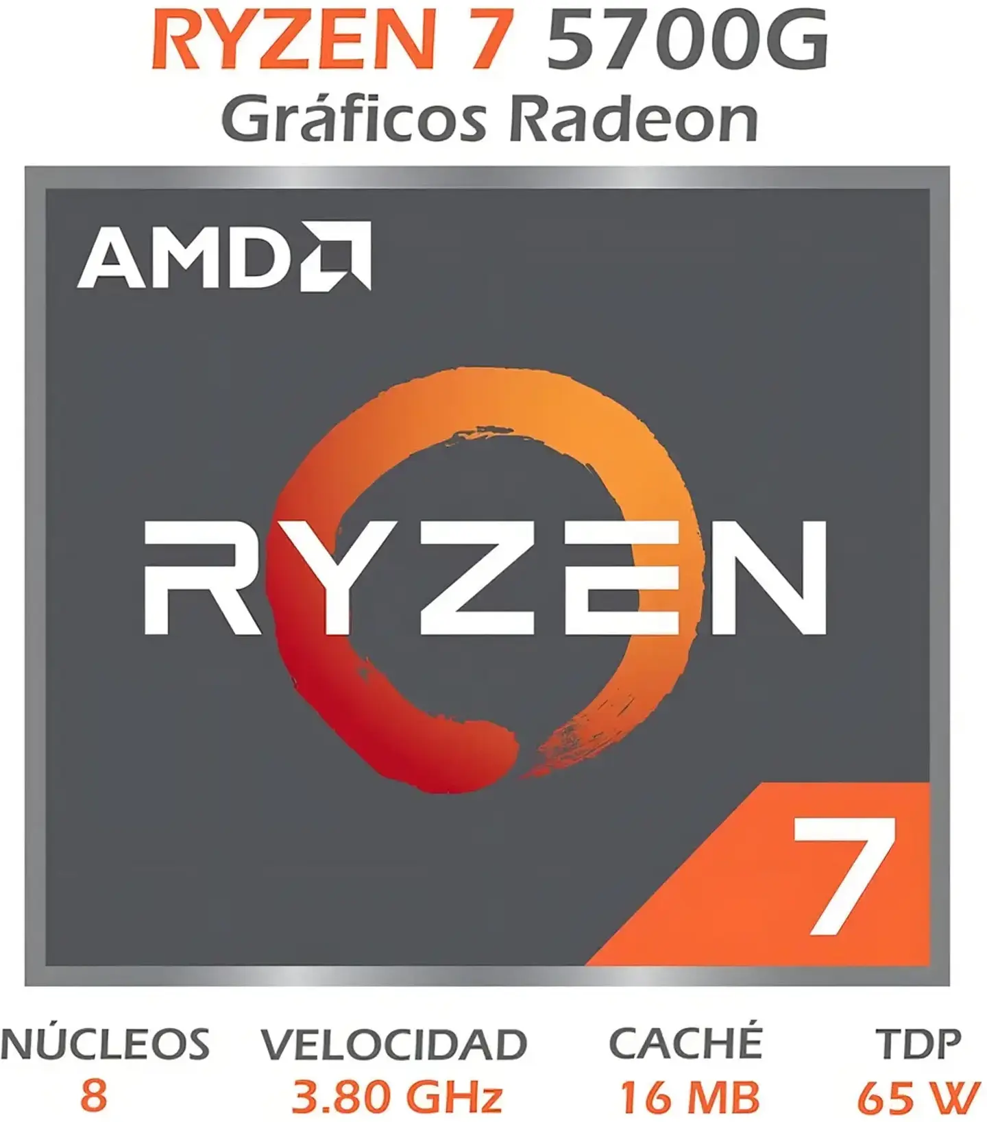 CPU AMD Ryzen 7 5700G 3.80-4.60GHz Turbo 16MB L3, 8 Núcleos Socket AM4 c/Grf 2