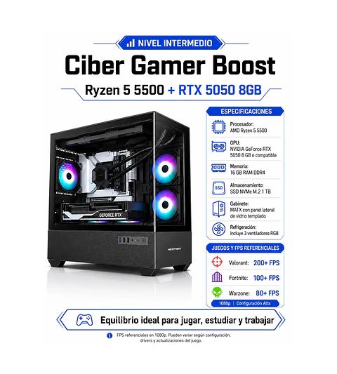 PC Gamer Ciber Gamer Boost Ryzen 5 5500 + RTX 5050 8GB + 16Gb Ram + 1Tb ssd M.2