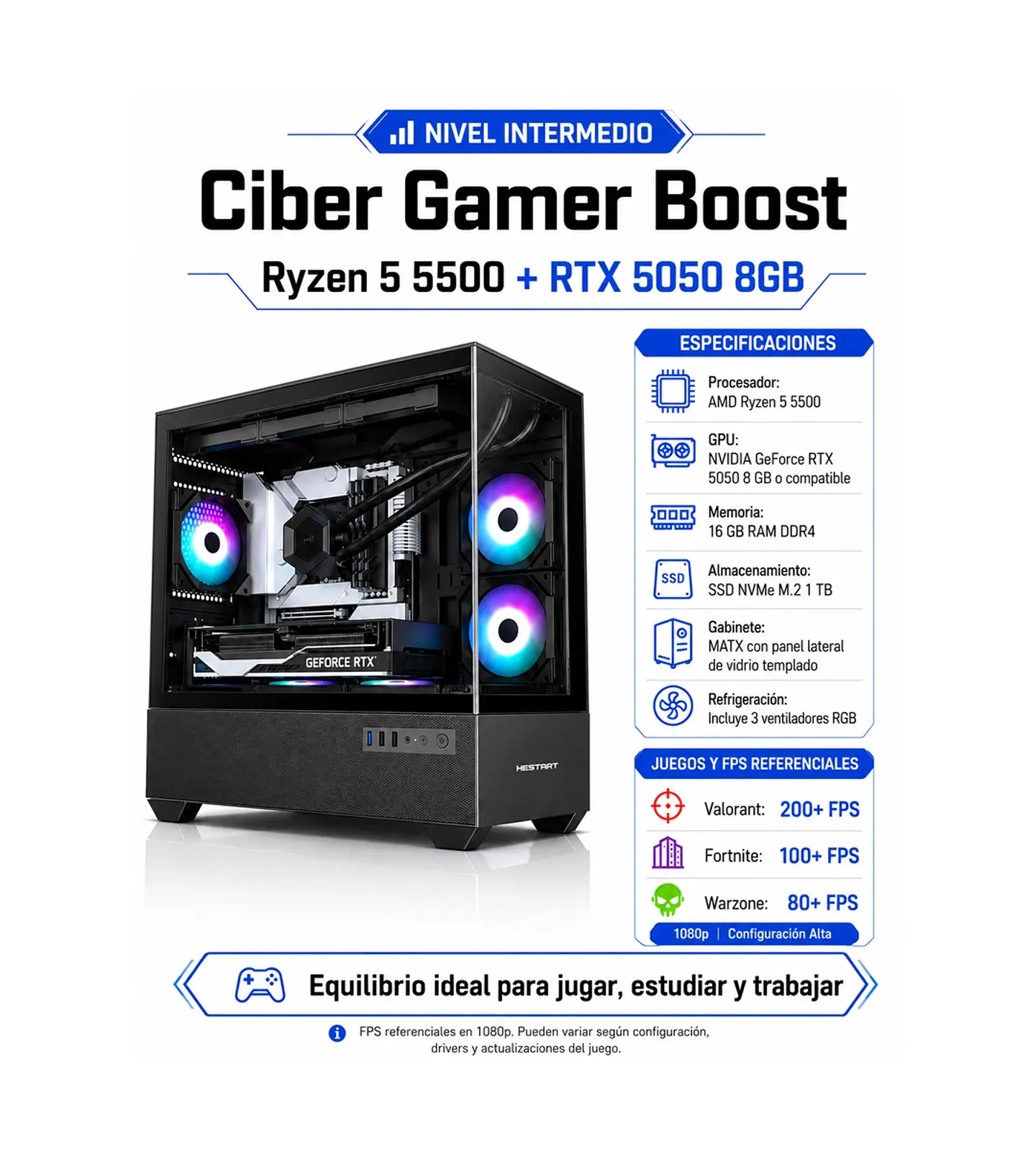 PC Gamer Ciber Gamer Boost Ryzen 5 5500 + RTX 5050 8GB 1