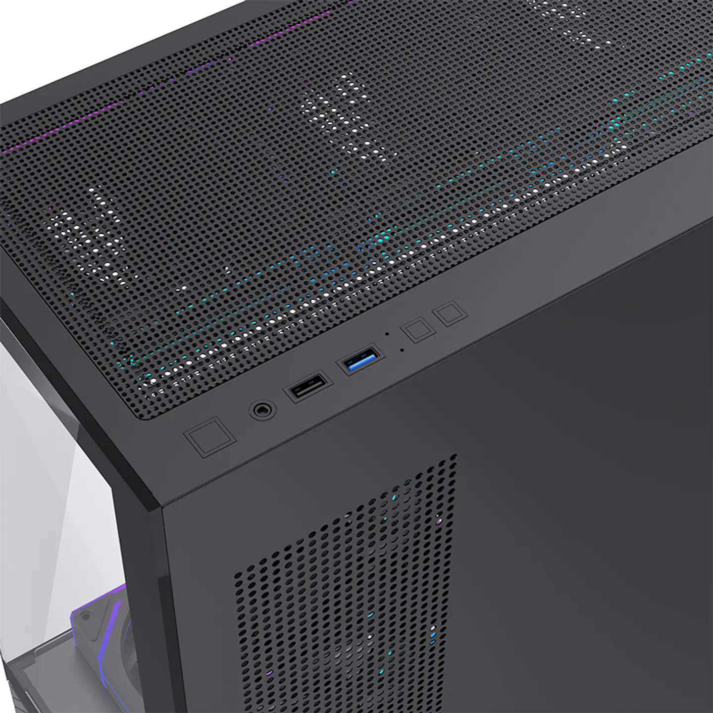 Gabinete Gamer CoreForce A20 ATX con Pantalla LCD 5.5” – Vidrio Panorámico y Hasta 9 Ventiladores 4