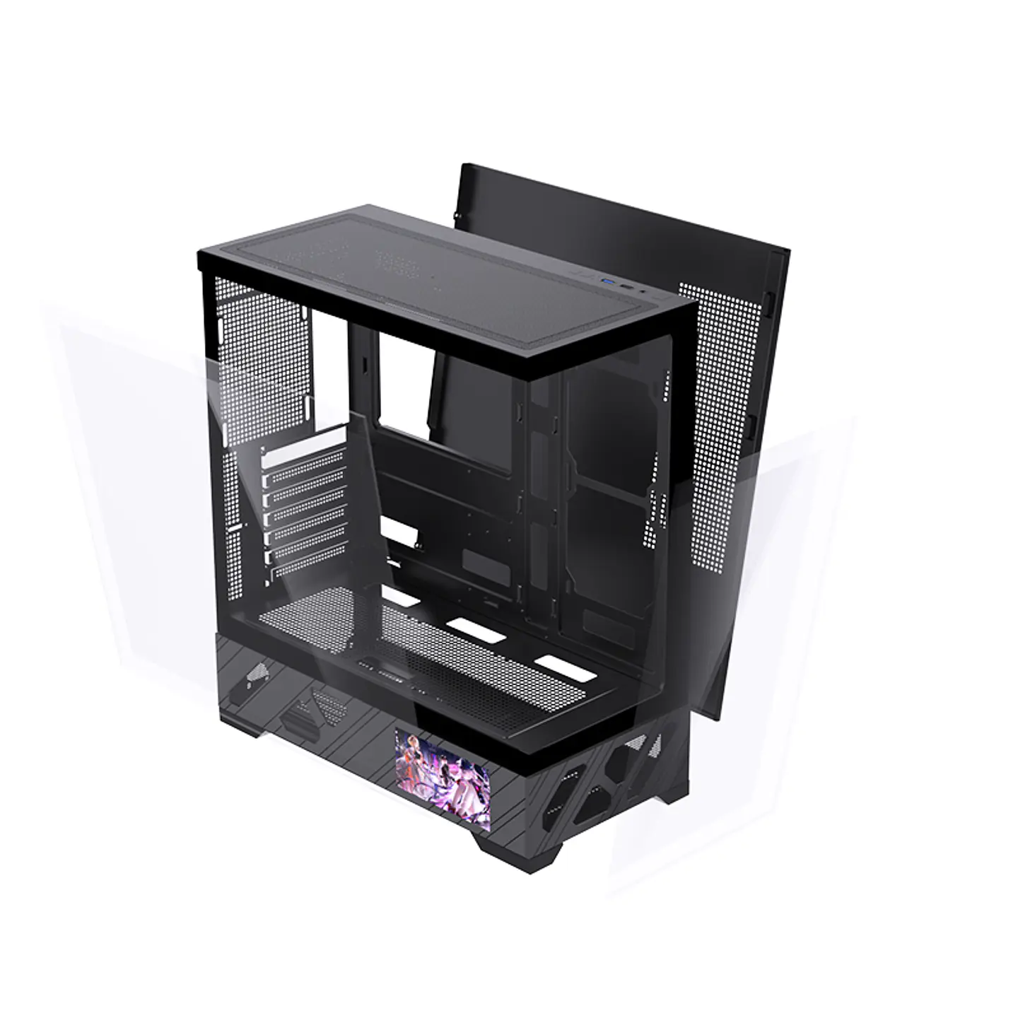 Gabinete Gamer CoreForce A20 ATX con Pantalla LCD 5.5” – Vidrio Panorámico y Hasta 9 Ventiladores 7