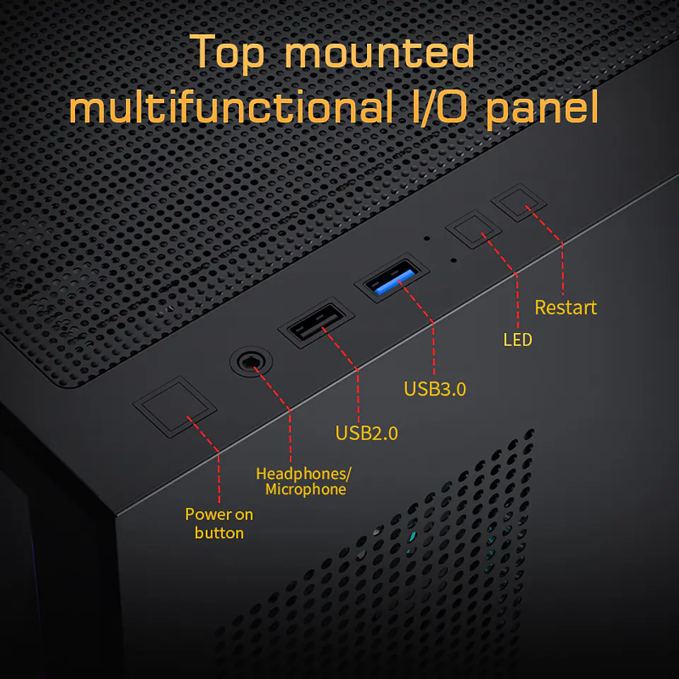 Gabinete Gamer CoreForce A20 ATX con Pantalla LCD 5.5” – Vidrio Panorámico y Hasta 9 Ventiladores 14