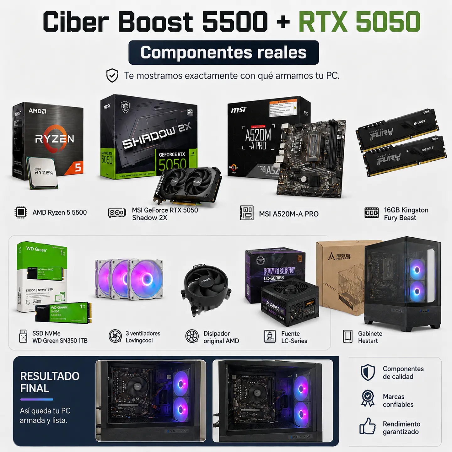 PC Gamer Ciber Gamer Boost Ryzen 5 5500 + RTX 5050 8GB + 16Gb Ram + 1Tb ssd M.2 2