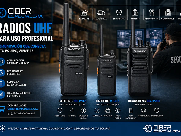 Radios UHF para uso profesional: comunicación segura para bodegas, logística, seguridad, hoteles, restaurantes, condominios e industria