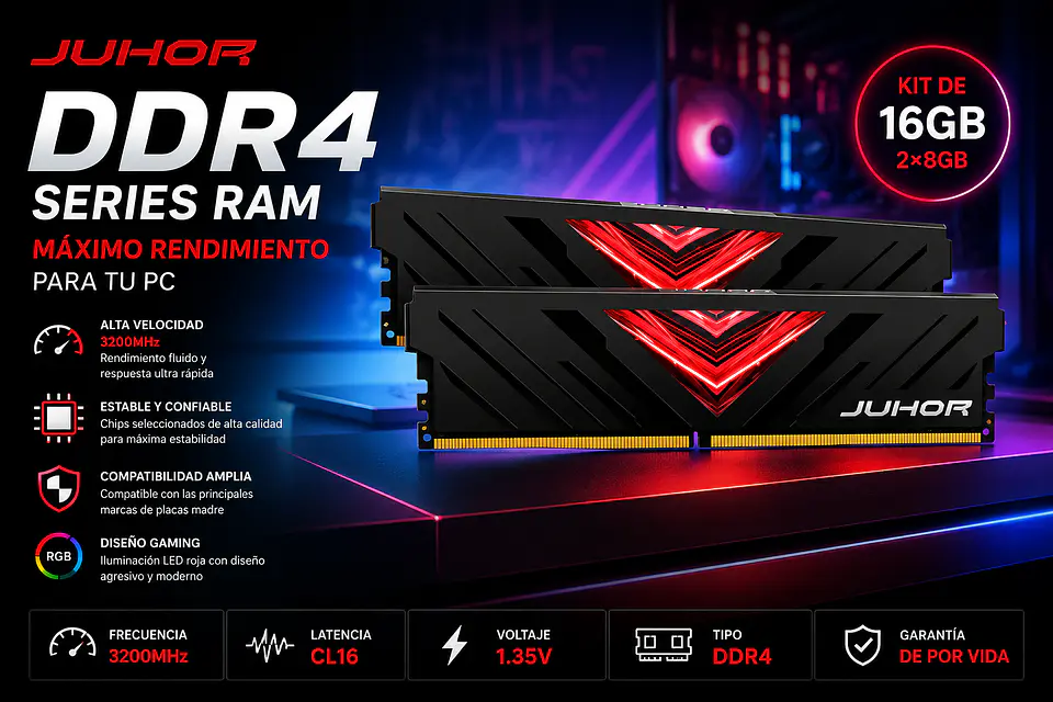 Memoria RAM JUHOR DDR4 Desktop  16GB 3200MHz (2X8GB) 2