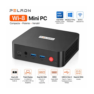 Mini PC PELADN Wi-8 Intel N150 16GB RAM 512GB SSD Windows 11 Pro, Triple Pantalla y Doble LAN