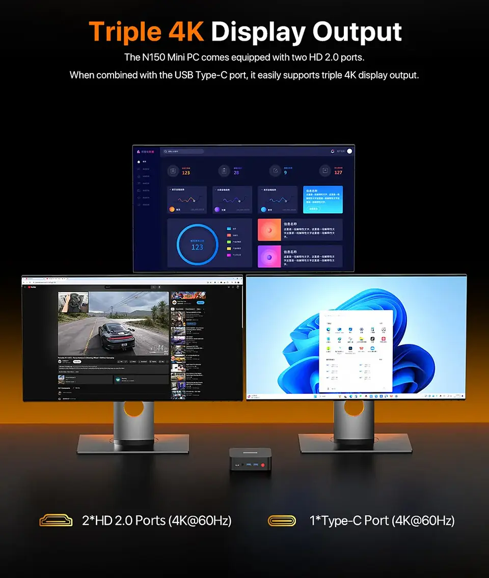 Mini PC PELADN Wi-8 Intel N150 16GB RAM 512GB SSD Windows 11 Pro, Triple Pantalla y Doble LAN 6