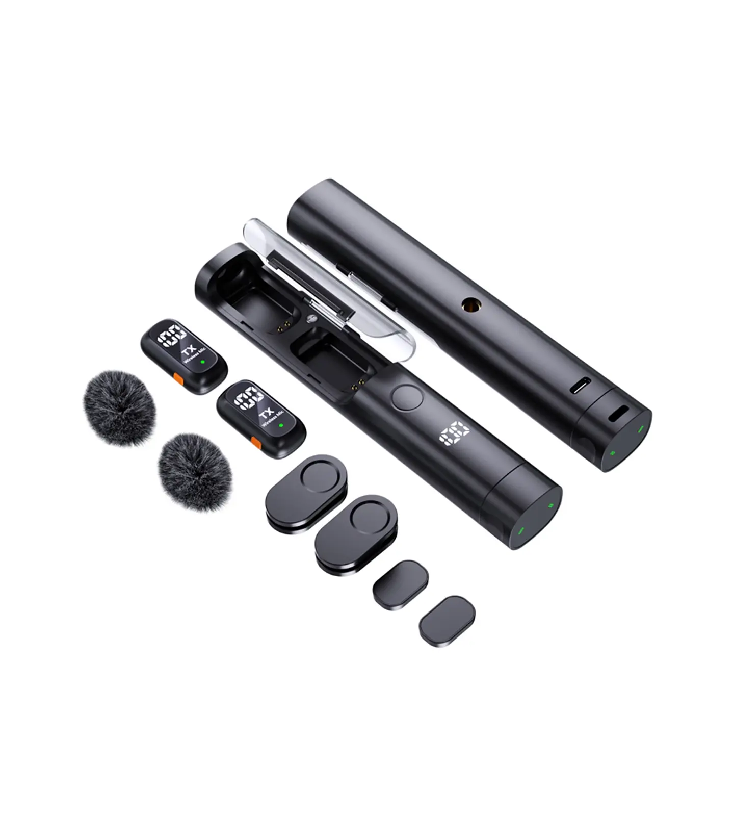 Micrófono Inalámbrico Doble 7019 USB-C con Base de Carga Reducción de Ruido con Estuche 1