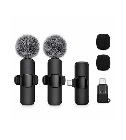 Micrófono Lavalier Inalámbrico Negro iPhone, Android 2 unidades
