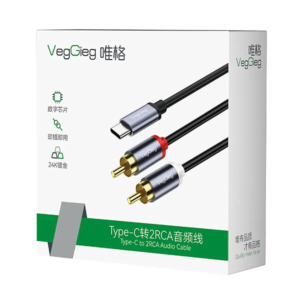 Cable Usb-c A 2 Rca Veggieg A622 3 Metros Para Audio 3