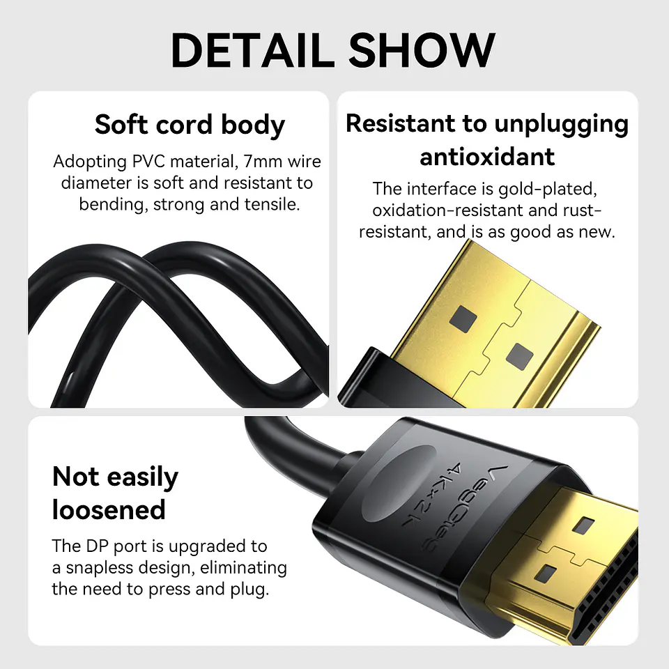 Cable DisplayPort Veggieg 4K 60Hz y 2K 144Hz 1.5 y 3 Metros  10