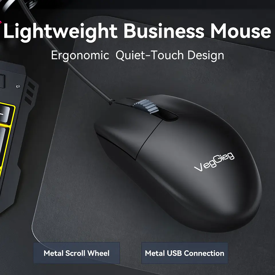 Mouse Con Cable Veggieg G005 Usb Oficina 1.8m 3 Botones 4