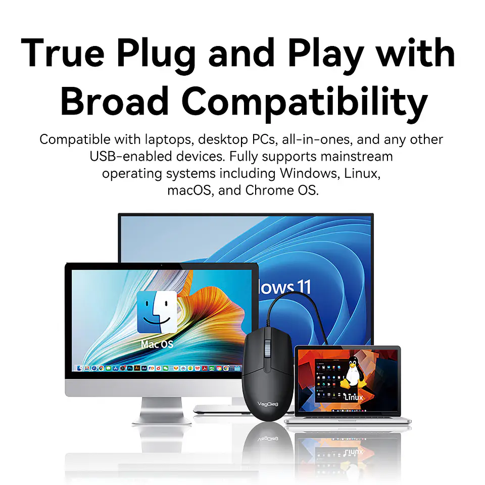 Mouse Con Cable Veggieg G005 Usb Oficina 1.8m 3 Botones 7