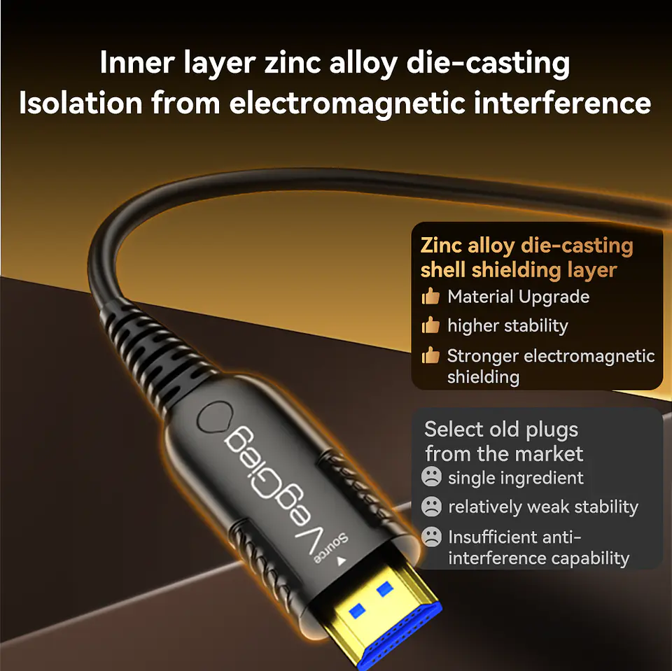 Cable Hdmi Fibra Optica Veggieg 4k 60hz Hdmi 2.0 Para Proyector Auditorios Salas Pantallas Hdr Arc 3d Visual Effect 5
