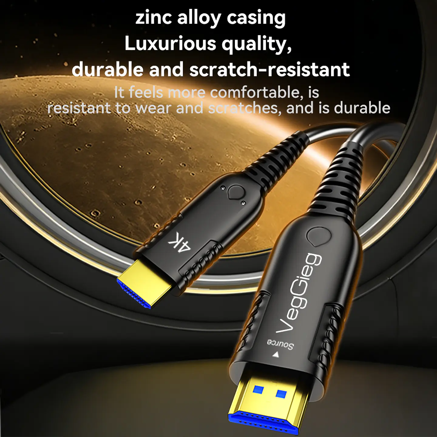 Cable Hdmi Fibra Optica Veggieg 4k 60hz Hdmi 2.0 Para Proyector Auditorios Salas Pantallas Hdr Arc 3d Visual Effect 7
