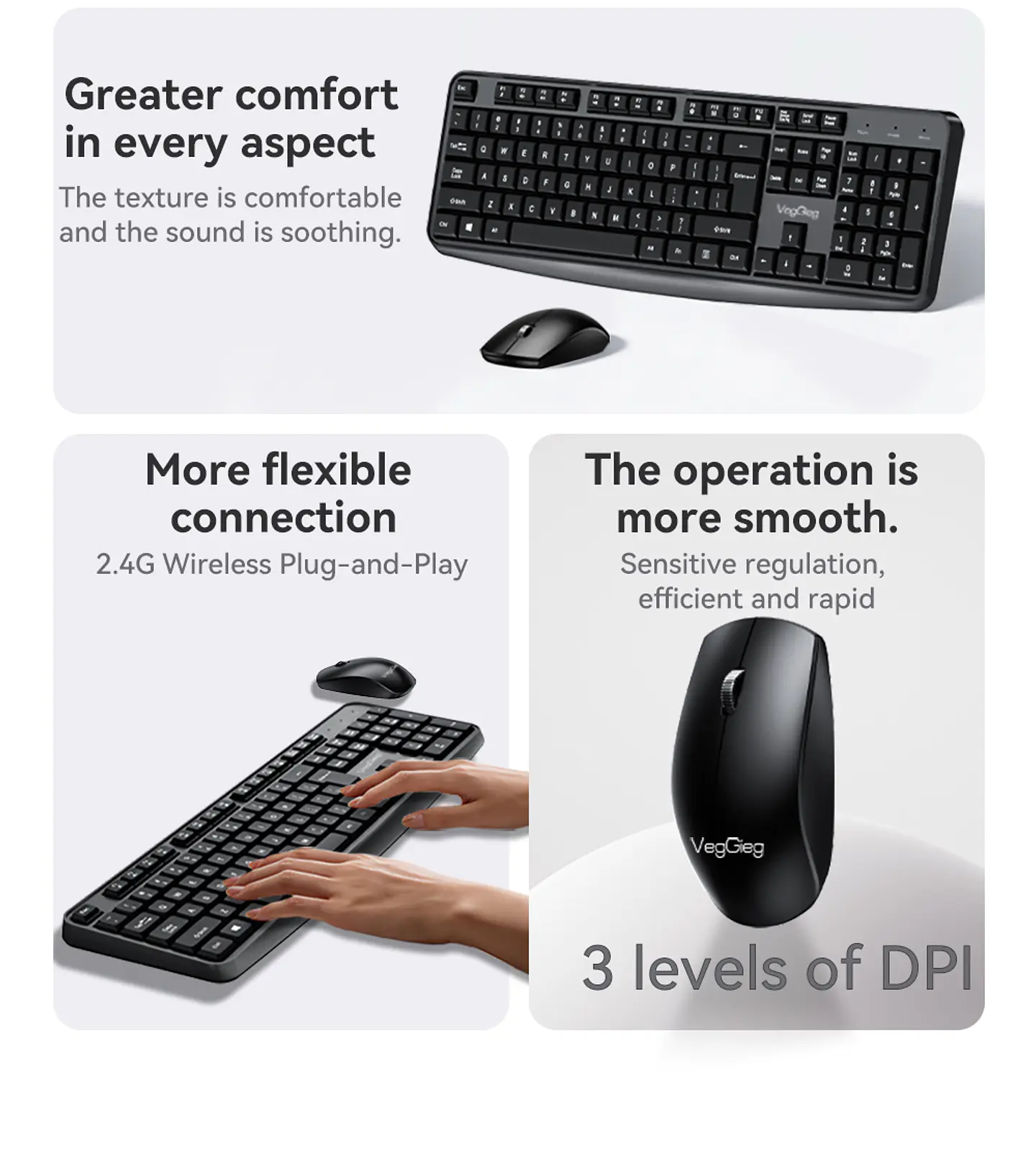 Kit Teclado Y Mouse Veggieg Mk700 Inalambrico Para Oficina 2