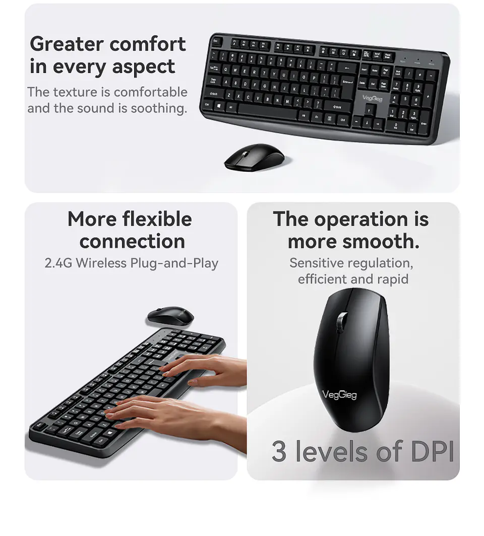 Kit Teclado Y Mouse Veggieg Mk700 Inalambrico Para Oficina 2