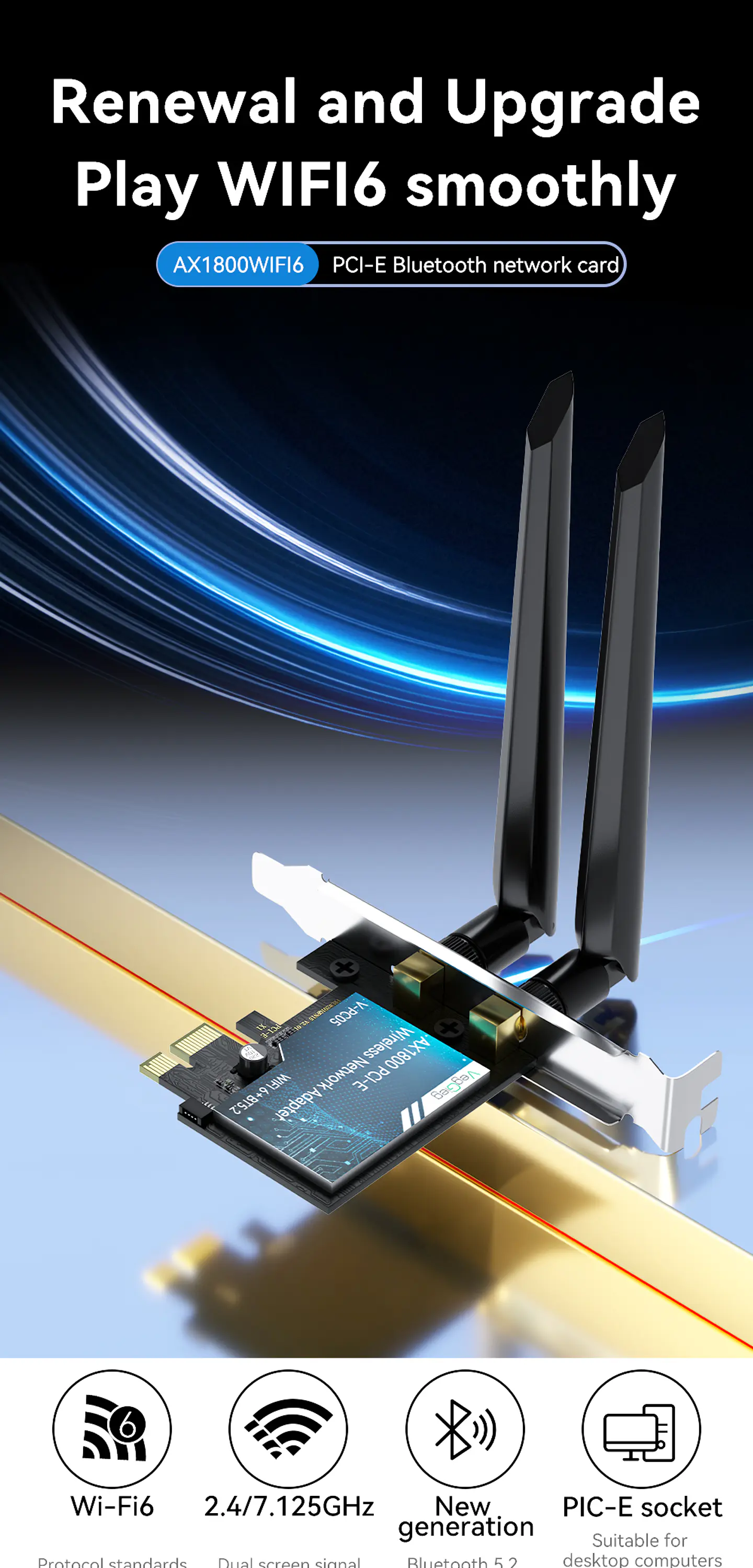 Tarjeta Red Pci-e Inalámbrica Wifi 5 + Bluetooth 4.2 Veggieg 2