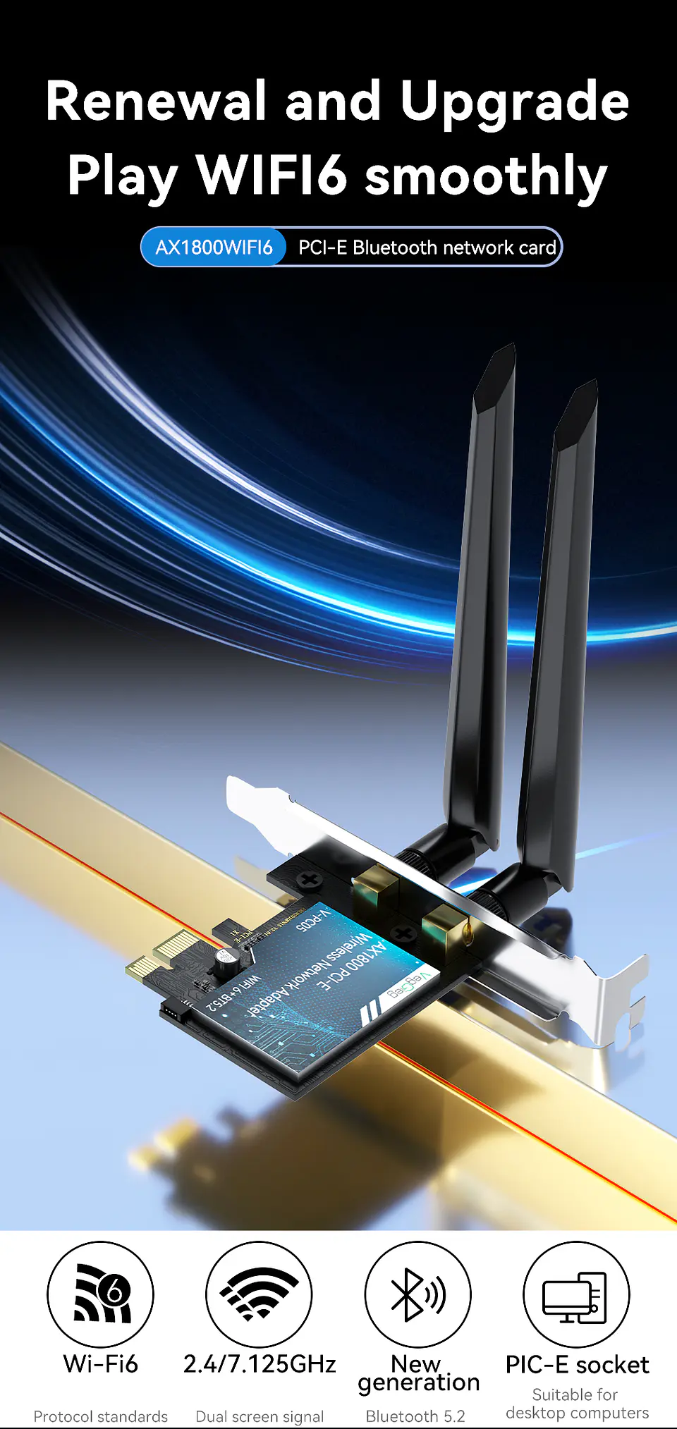 Tarjeta Red Pci-e Inalámbrica Wifi 5 + Bluetooth 4.2 Veggieg 2