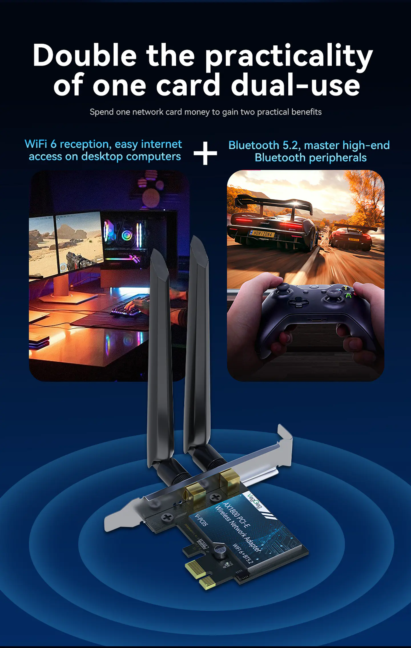 Tarjeta Red Pci-e Inalámbrica Wifi 5 + Bluetooth 4.2 Veggieg 4