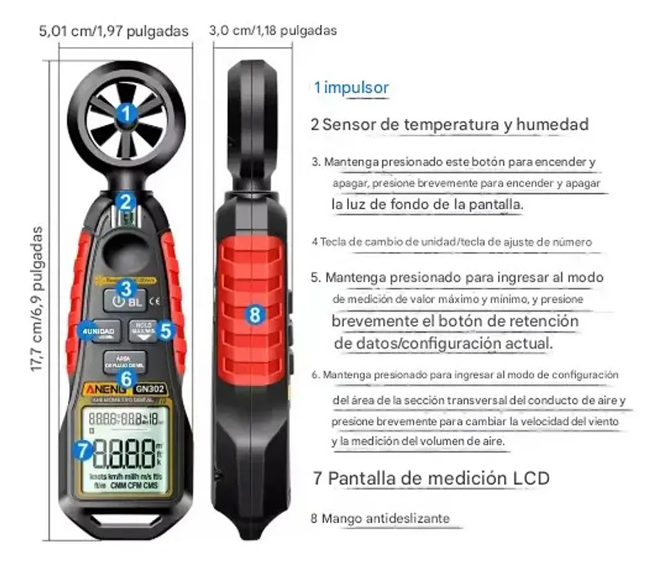 Anemómetro Digital Aneng Gn302 4
