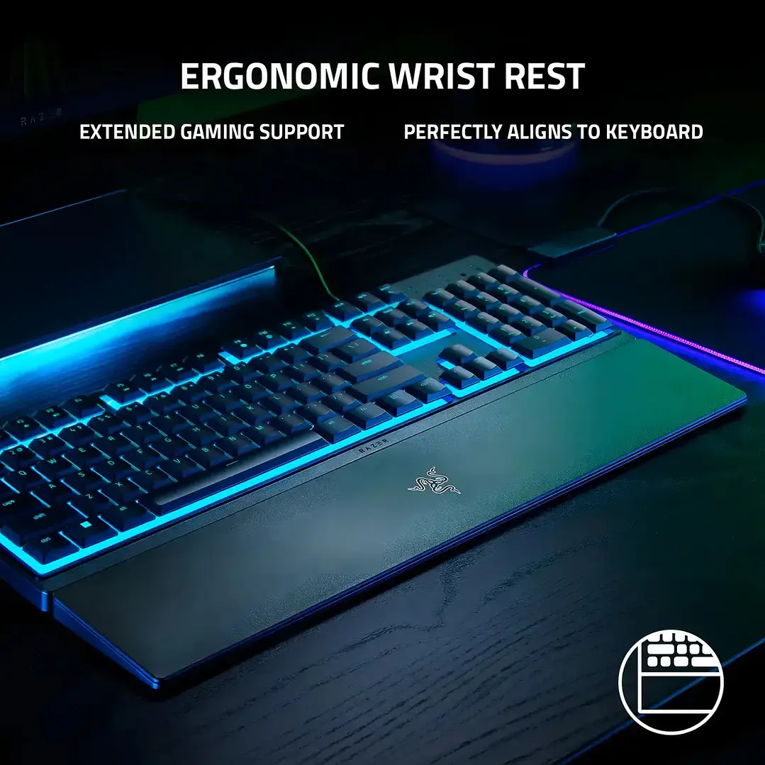 Teclado Gamer Razer Ornata V3 X Full Size Membrana Silenciosa Chroma RGB con Reposamuñecas Negro 8