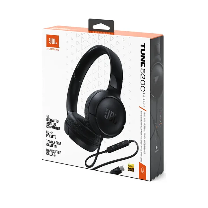Audífonos Cableados JBL Tune 520C USB-C On-Ear Hi-Res Pure Bass con Micrófono y Control 1